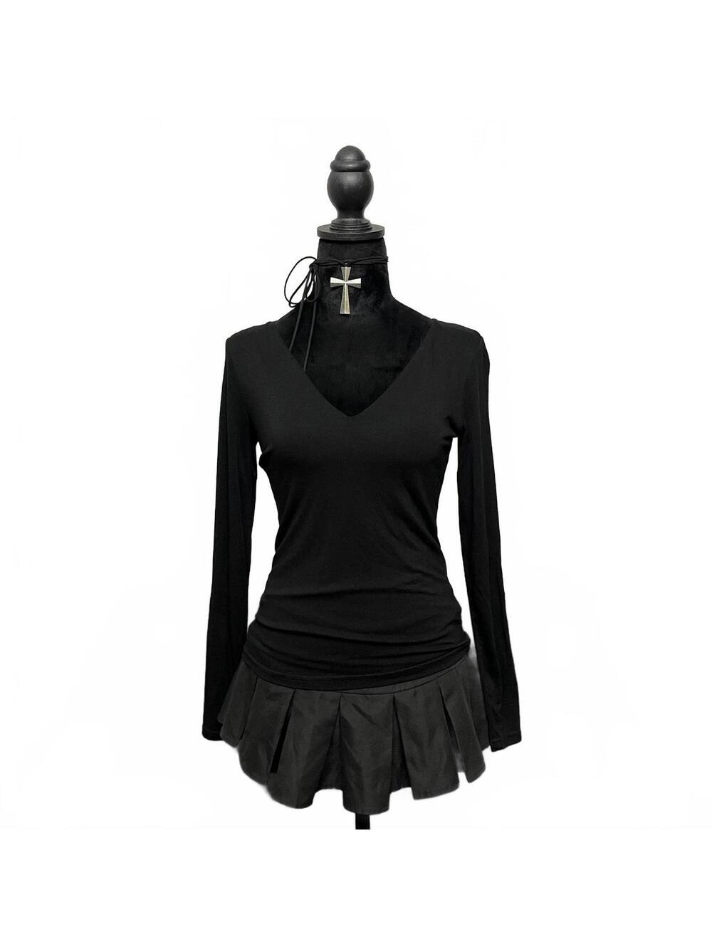Dynamite Sz S Black V Neck Long Sleeve Shirt With A Mesh Inside Lining Basic